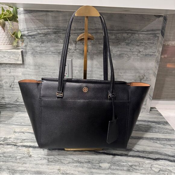 Tory Burch Robinson Black Leather Tote Bag - Picture 1 of 16